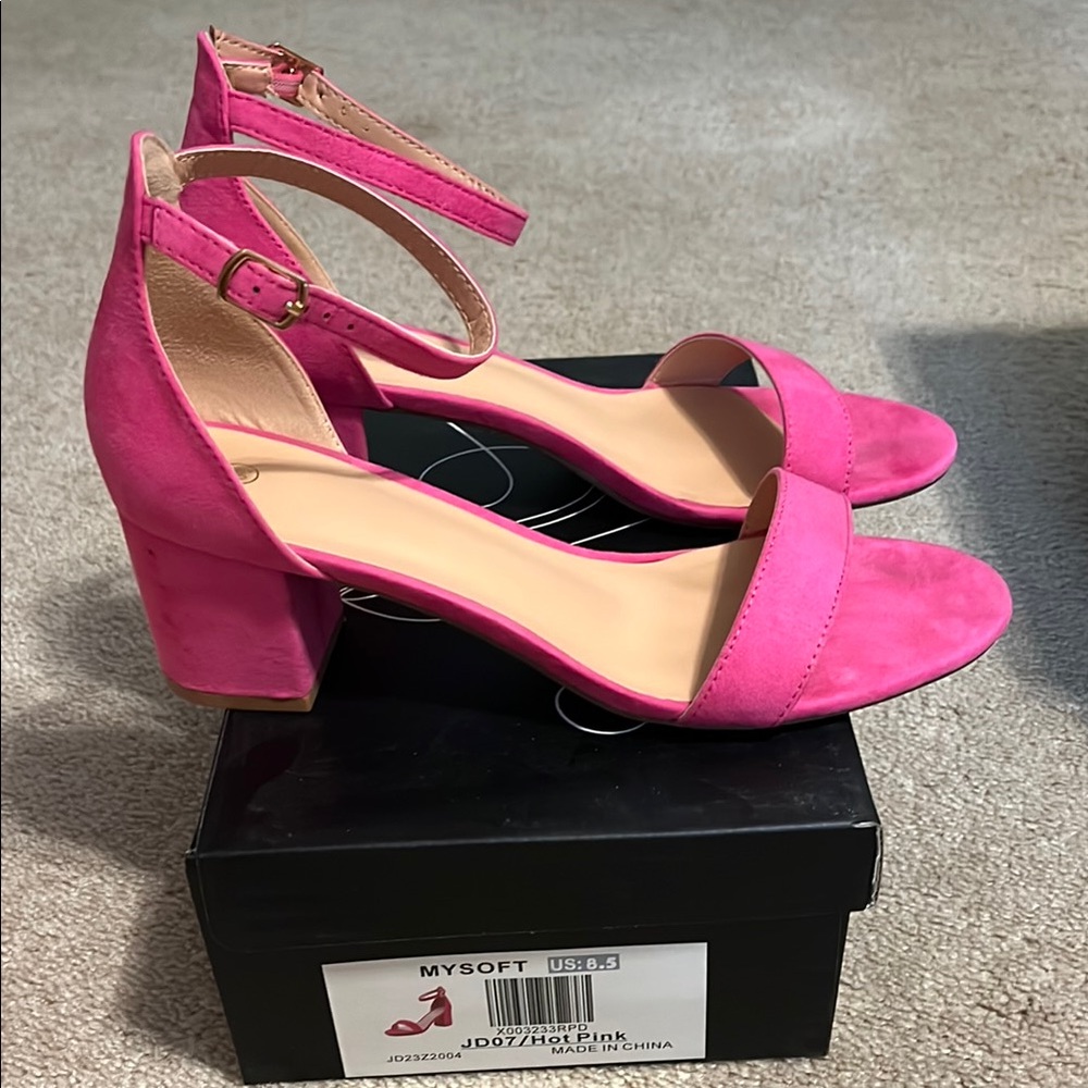 My soft hot pink suede like chunky heel